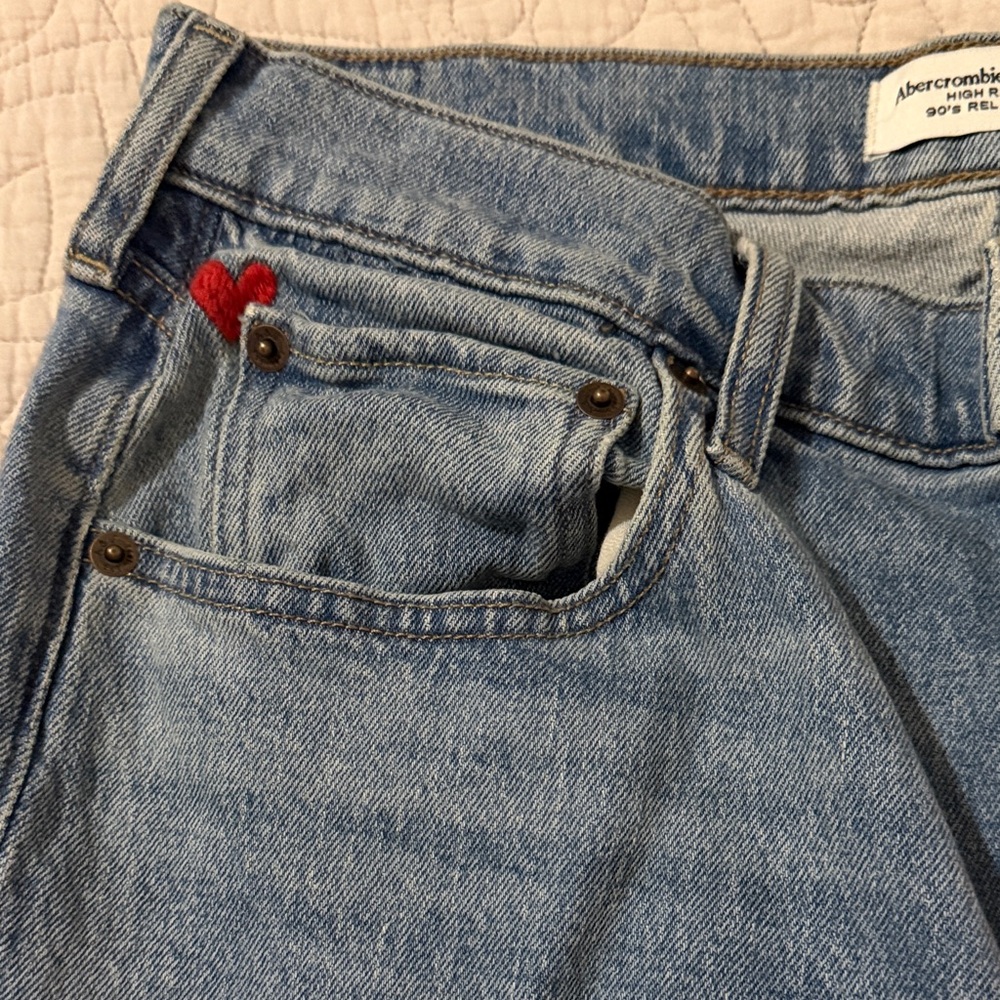 Abercrombie & Fitch Blue Jeans with Red Heart Accent - Picture 3 of 7